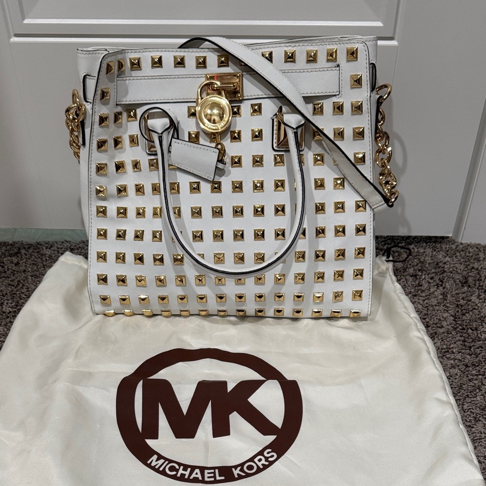 Michael Kors Gold Studded White Satchel